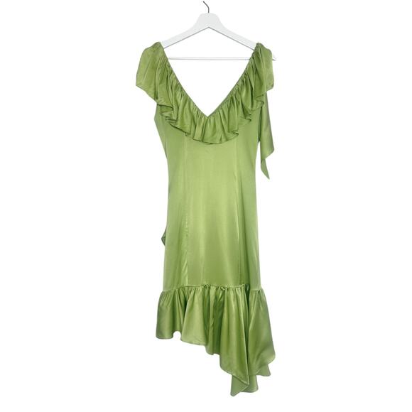 Cinq à Sept Petunya Silk Ruffle Hi-Low Dress in Green - Picture 8 of 14